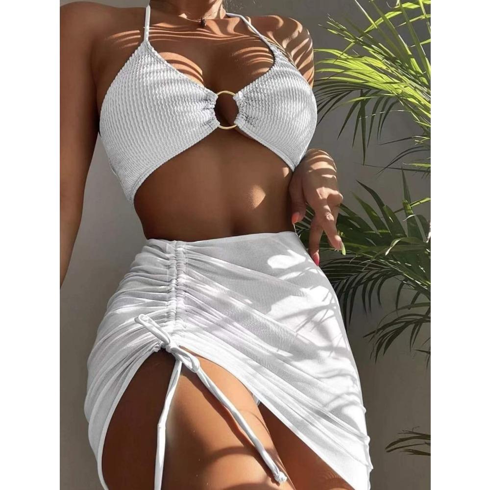 Swimsuit Sexy Short Skirt Neck Three-piece Split Swimsuit