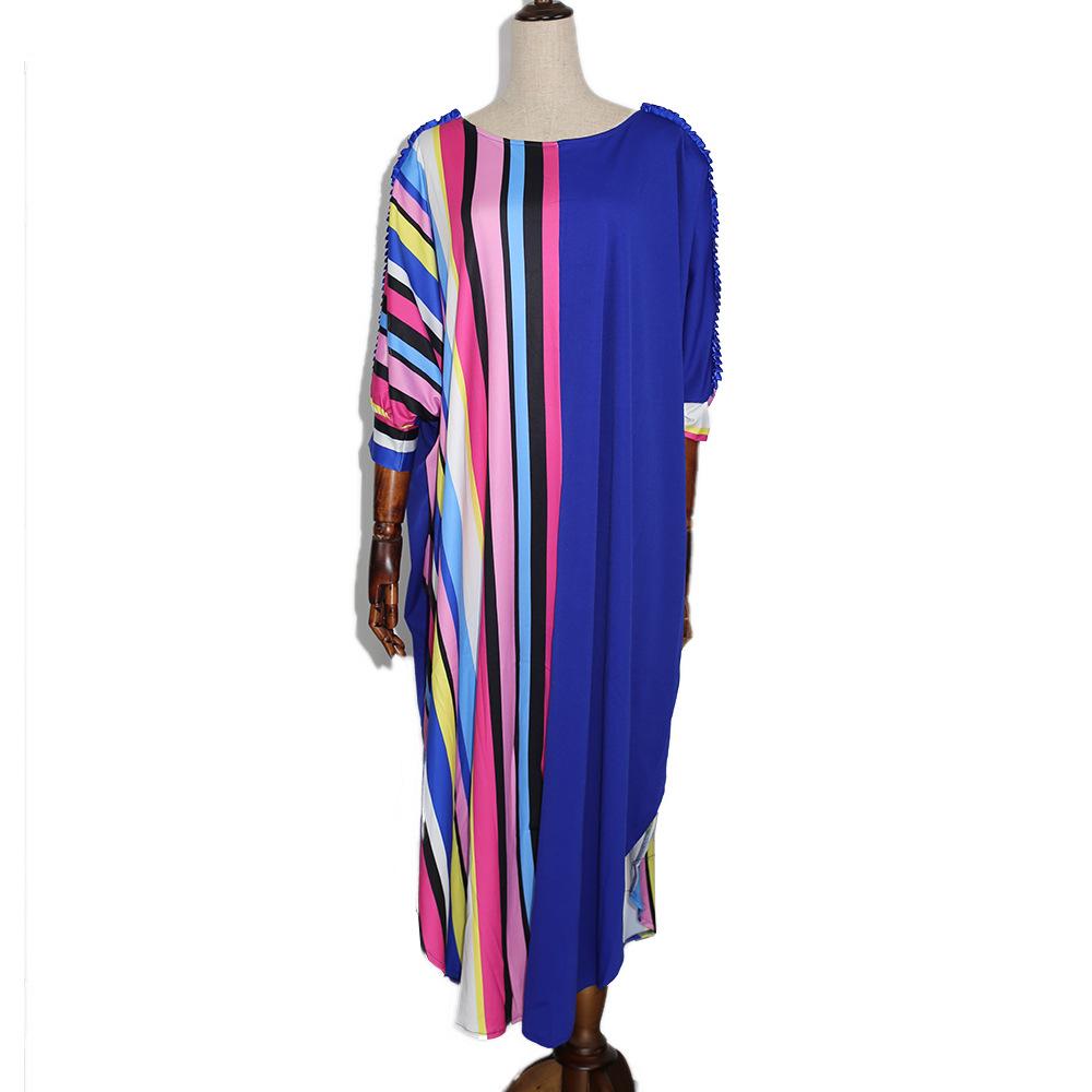 

2022 Африканское женское платье мусульманское большого размера с принтом вертикальной полоски на рукаве One Size синий