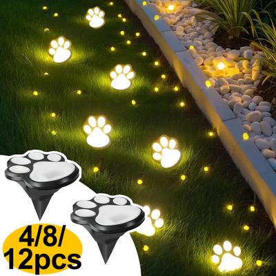 4/8/12PC Solar Powered Paw Print Lawn Lights, Outdoor Courtyard Path Lighting, Holiday Party Gifts, New Year's, Christmas, Halloween Courtyard Lights