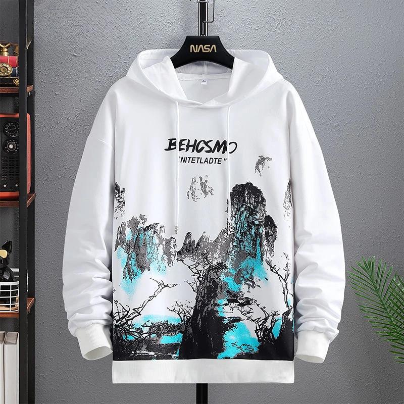 Sweatshirts for Man Hooded Anime White Men's Clothing Hip Hop Manga Hoodies Aesthetic Streetwear New In Pastel Color Cotton Emo
