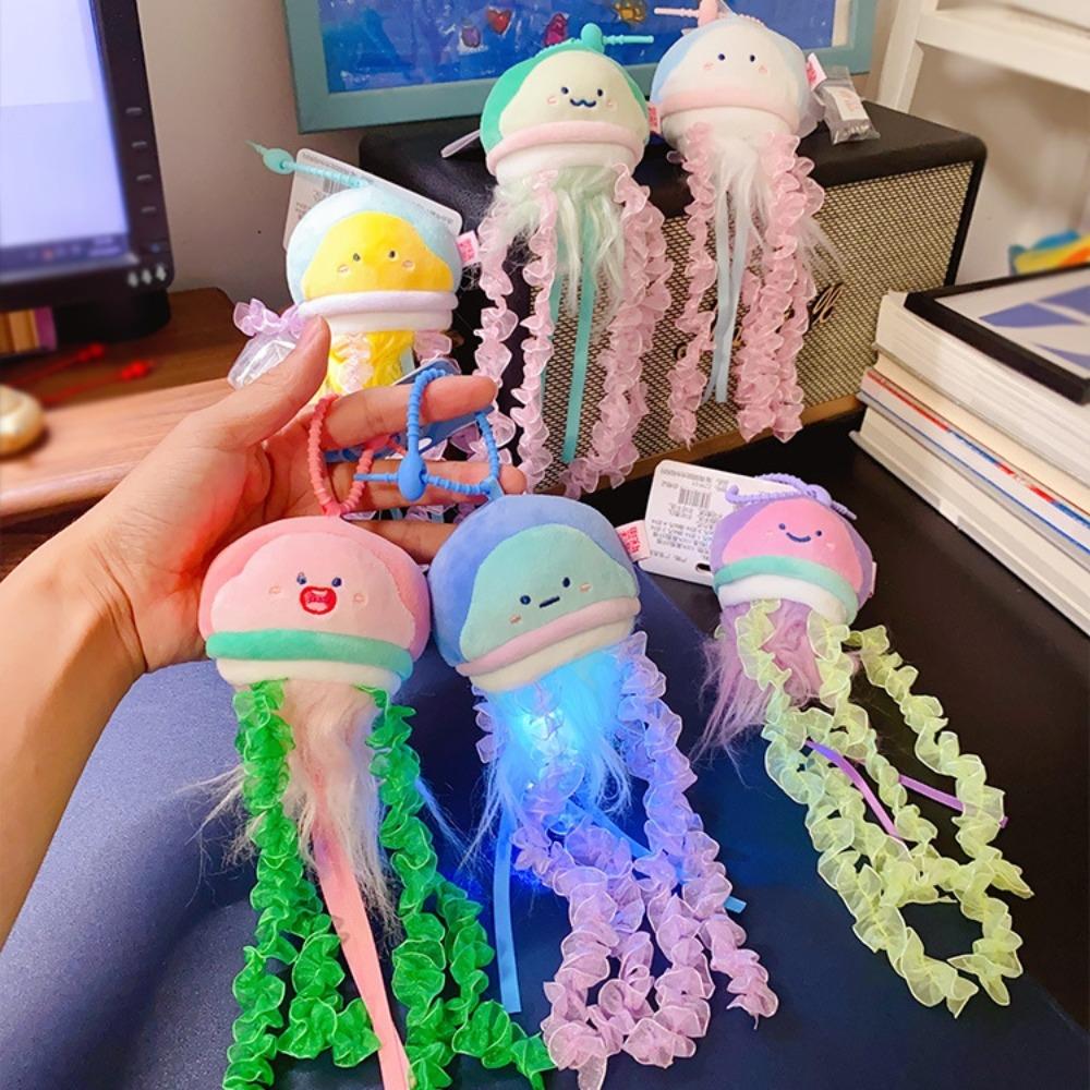 

LED Light Luminous Jellyfish Keychain Creative Plush Jellyfish Pendant Backpack Decor Style D