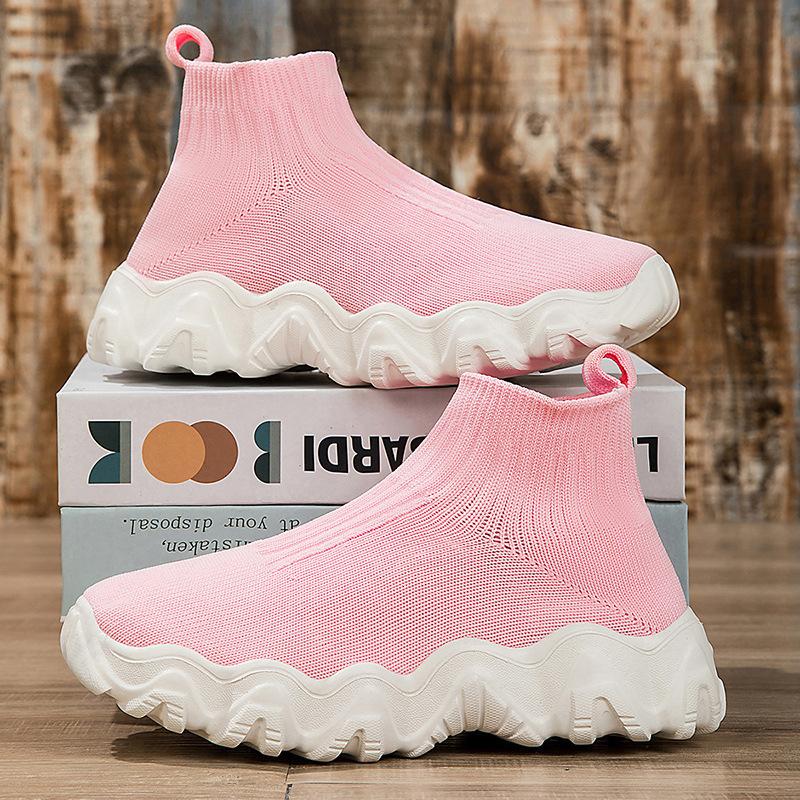 Children'S Fly-Knitted Socks Shoes One Pedal Medium And Older Children'S Elastic Knitted Shoes Boys And Girls Sports