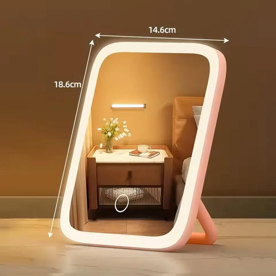 LED Makeup Mirror, 3-Color Light, 360° Rotatable, Touch Control, USB Powered, Tabletop Vanity Mirror for Bedroom Bathroom Trave