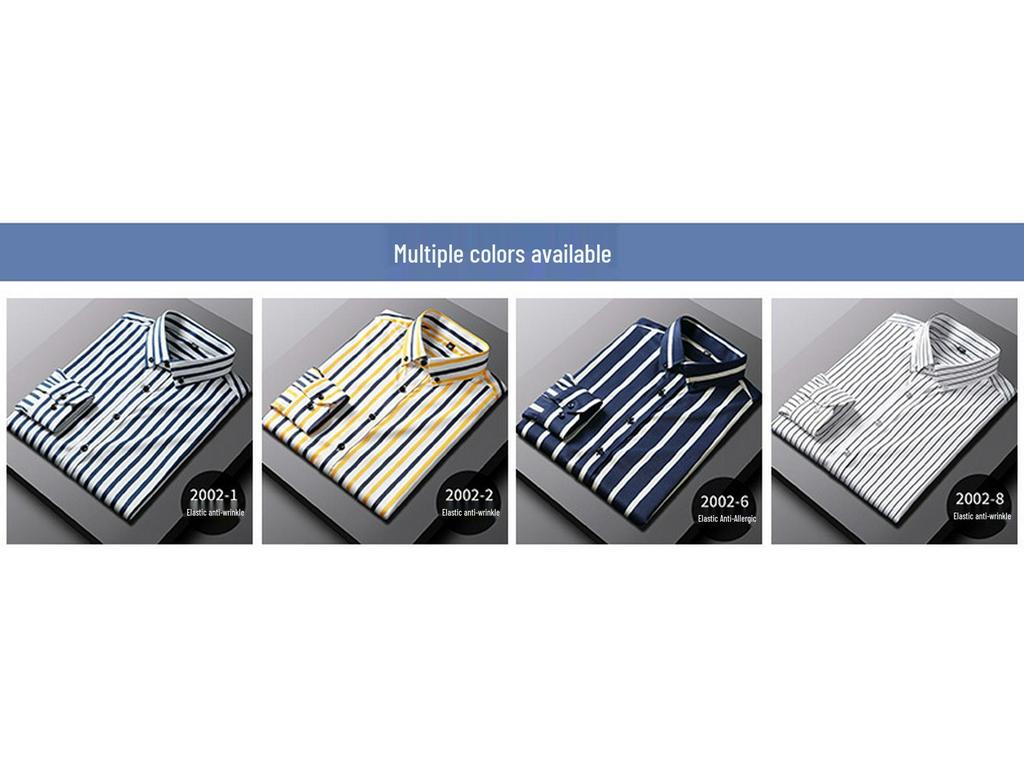 Men's Spring Easy-Care Striped Long Sleeve Stretch Slim Fit Shirt - Iron-Free Business Wear