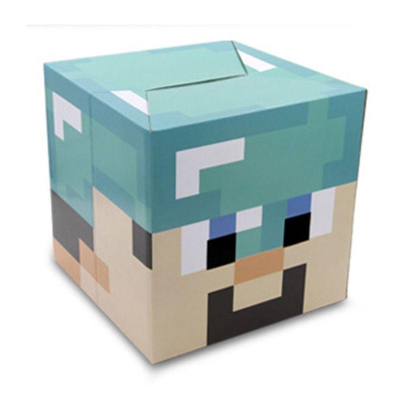 Minecraft Cardboard Head Cover Box Featuring Iconic Steve Creeper Enderman Design For Kids' Cosplay