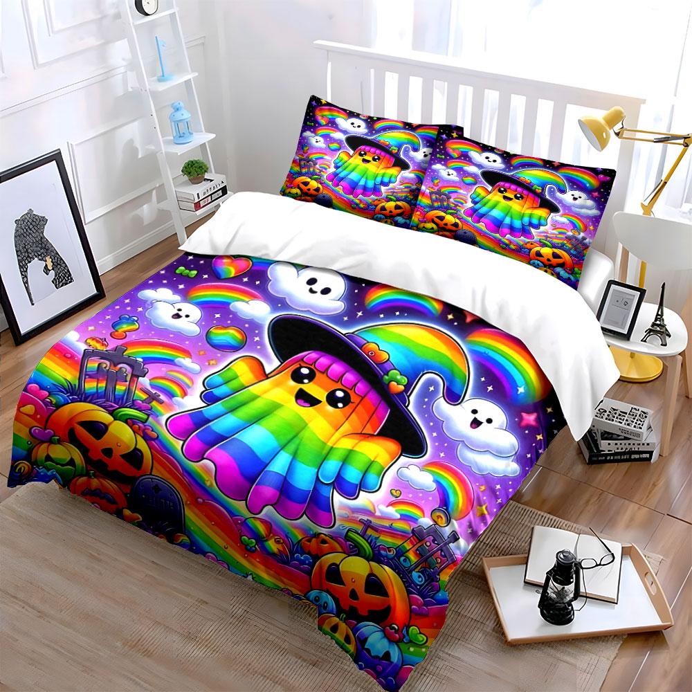 Regenbogen Geist Hexe Design Set Bettwäsche Bettbezug Set Bettbezug Kissenbezüge  (1*Bettbezug 2*Kissenbezüge, ohne Bettdecke)