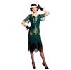 1920s Gatsby V-neck Evening Gown with Embroidered Beading and Sequins Short Sleeve Formal Dress