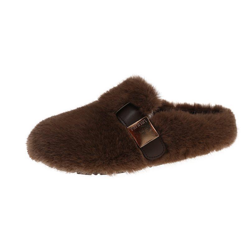 Cotton slippers new feeling bag head autumn and winter mink plush one pedal fluffy slippers women's wear 2025 no