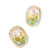 1 Par de Brincos de Tarraxa Flor Esmaltada para Mulheres, Brincos de Tarraxa Flor de Pérola Artificial Strass, Presente de Joia para Namorada Esposa Mãe Filha