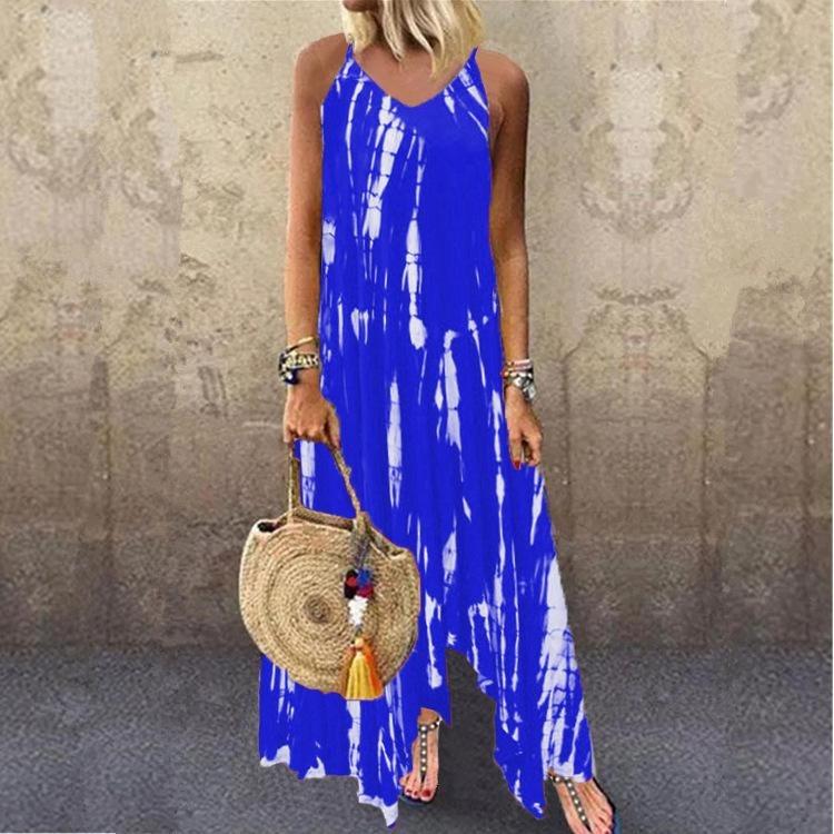 Tie Dye Long Skirt with Slit Pocket Dress Irregular Hem Printed Design
