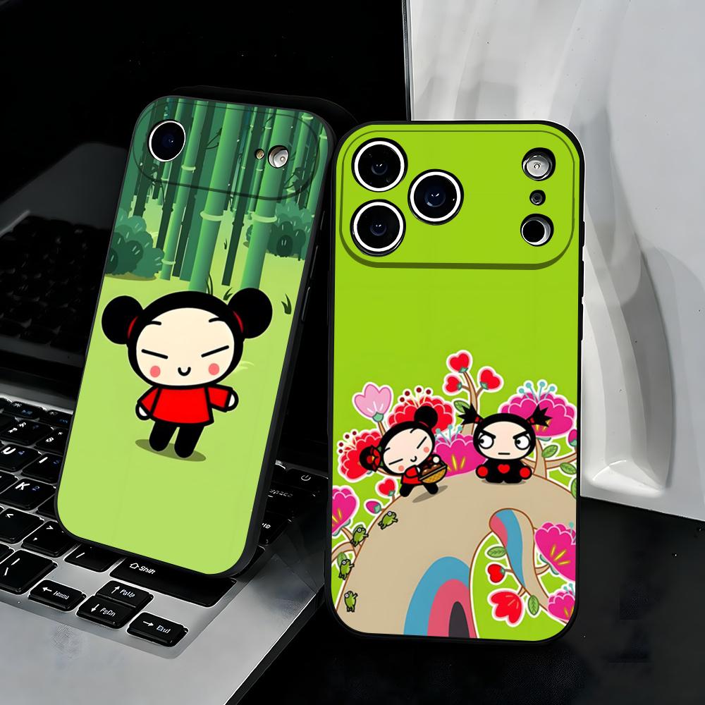 Fashion Cute Cartoon Pucca Phone Case For IPhone 17 Air 16 E Pro Max 15 14 13 Mini 12 Pro 11 Max Plus Black Soft Shell