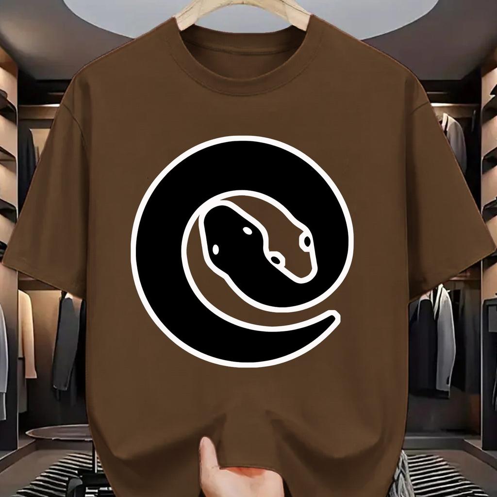 Yin Yang Snake Graphic Tee Men Casual Short Sleeve ONeck Print TShirt Summer Breathable Top