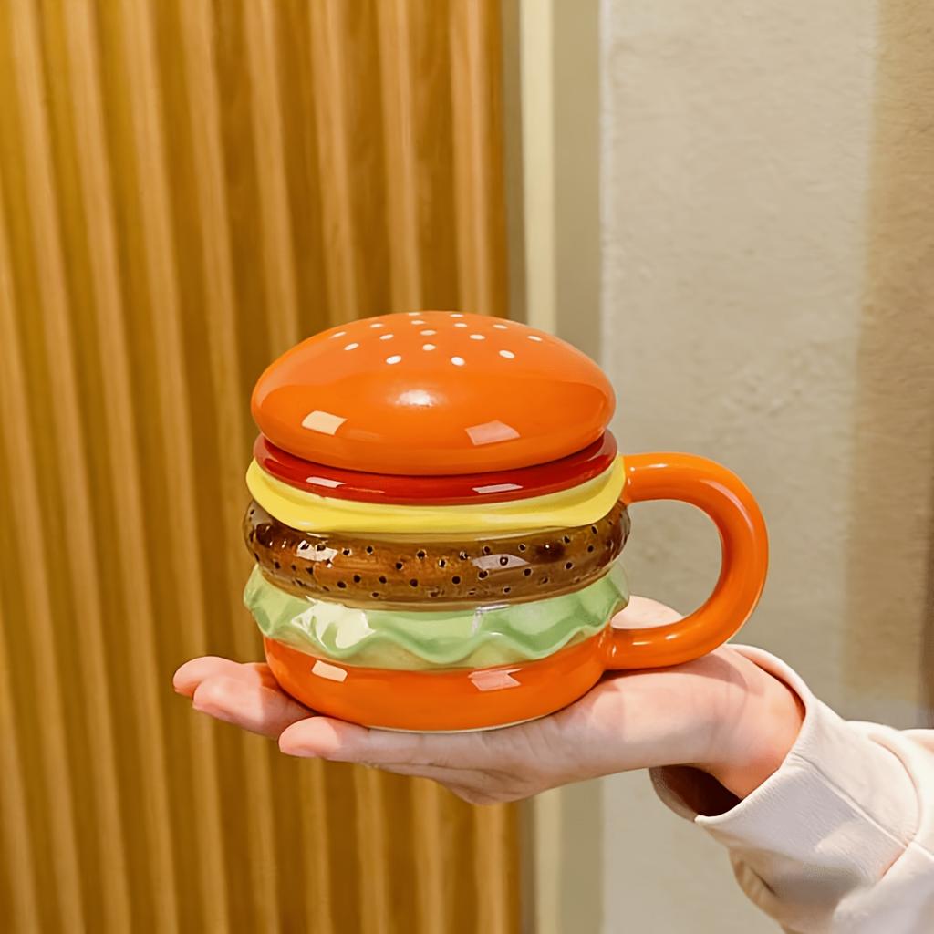1Pc Italian Hamburger-Shaped Ceramic Cup, Featuring A Multi-Layered Hamburger Design, Bright And Fun Colors, Making It More Convenient To Eat While