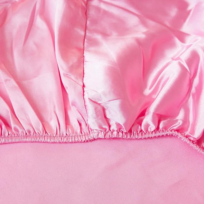 Luxury Pure Satin Queen Bed Sheet Set High End Silky Home Bed Sheets Pillow Cover Single Double Fitted Sheet with Elastic Band