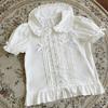 Lady Lazy Lolita Short Sleeve Blouse with Round White Women's Ruffles, Collar, (Size M)