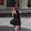 European and American style 2026 autumn and winter new women's clothing solid color slim-fitting high-waisted fashion one-word neck tube top dress wom