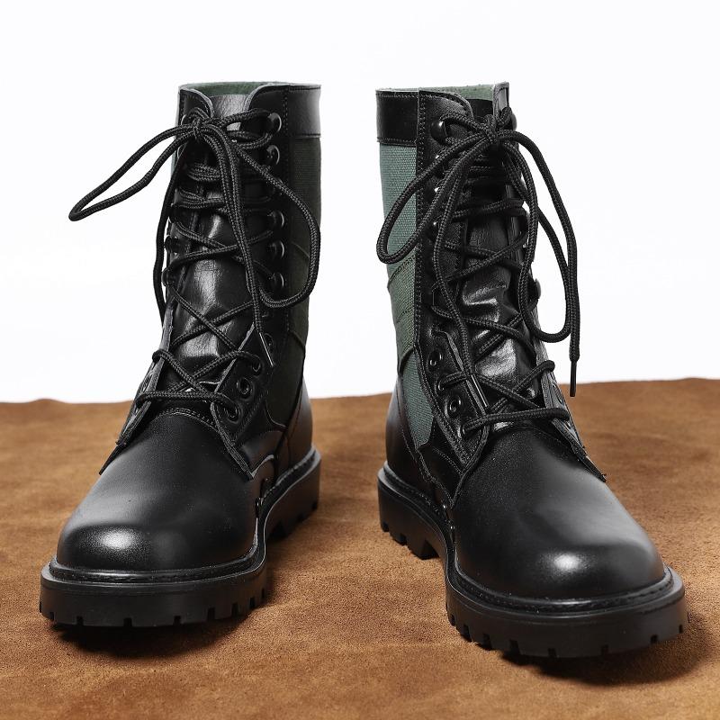 Men's High-top Boots High Quality Leather Casual Boots Breathable Canvas Boot Lace Up Desert Ankle Boots Hiking Boot