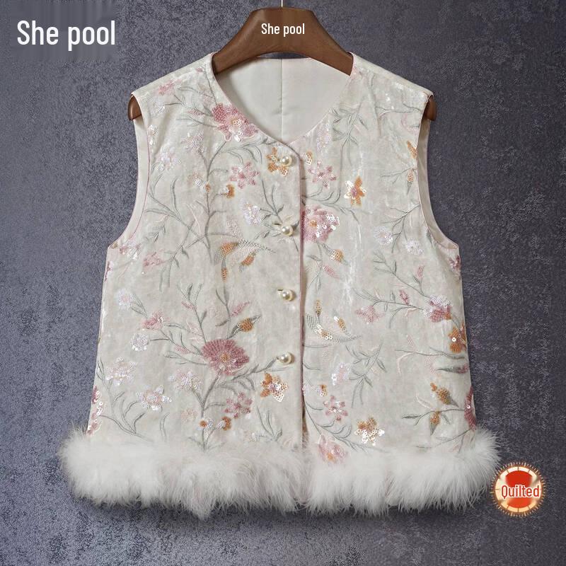 

Женский жилет в стиле тай-чи, пэчворк из искусственного меха с пайетками, в новом китайском стиле XL