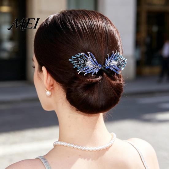 Safe Hairpin for Active Use Hair Bun Pin, Blue Feather Decor Maker Hairpin, Metal Fitness Accessories Construction Accessory Work Gym Dance