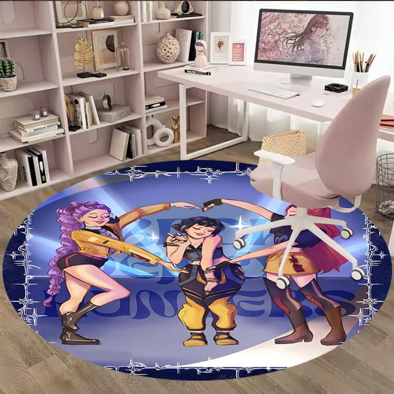 1pc KPop Demon Hunters15 Print Round Carpet Chair Round Carpet Suitable for Bedroom Living Room Home Decorative Carpet
