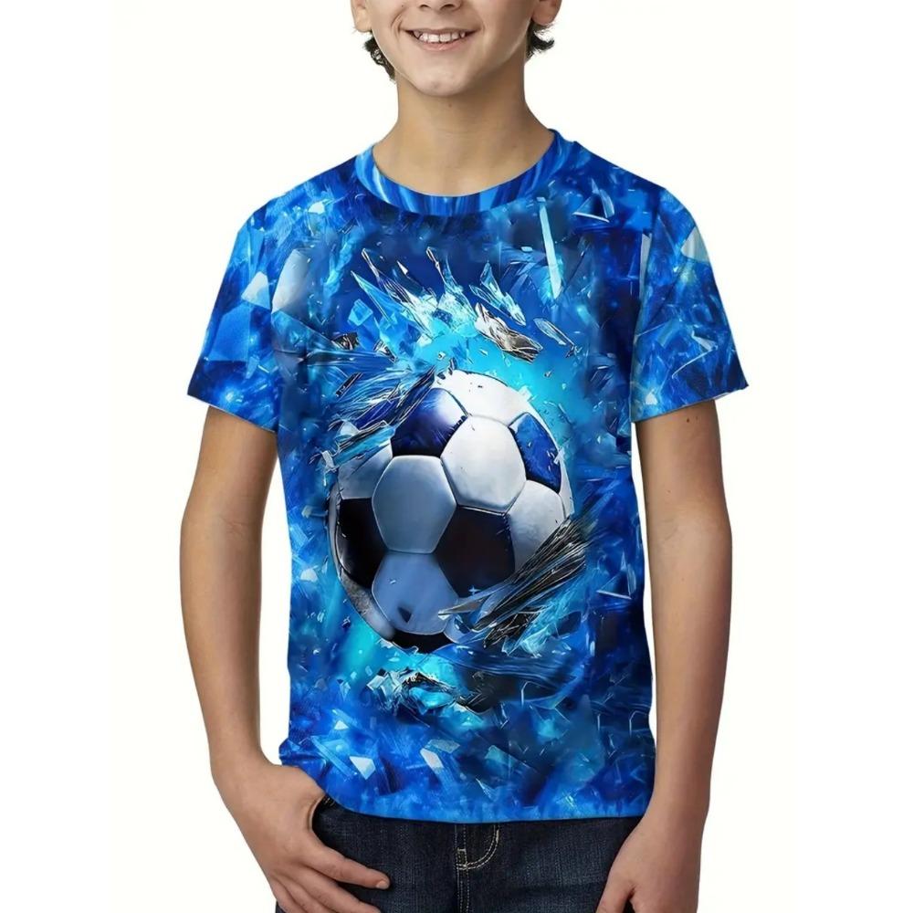 Men's T-shirt football print summer children's short sleeved T-shirt casual pullover sports boys' top outdoor breathable children's clothing