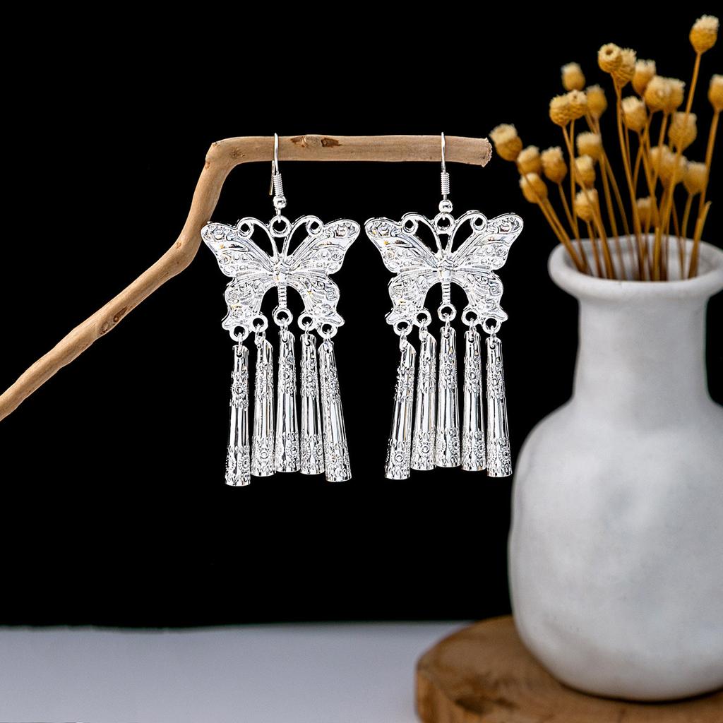Ethnic Style Imitation Miao Silver Earrings, Colorful Long Fringed Chain Earrings, Hot-selling Earrings In Scenic Spots, Qinghe Jewelry Batches