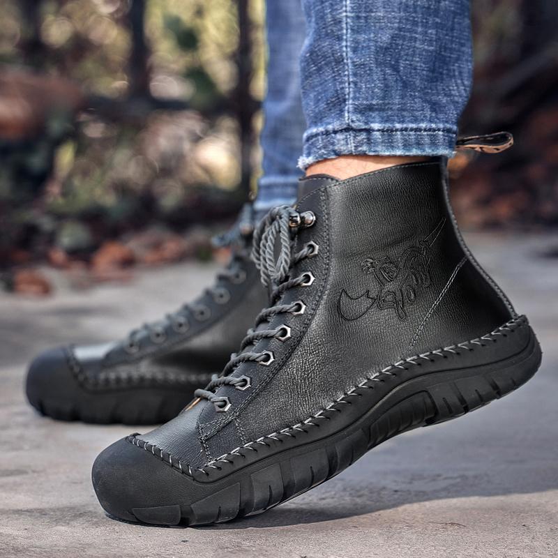 Buty Męskie Moda Buty Motocyklowe Wodoodporne Skórzane Buty Wiosenne Sznurowane Buty na Platformie Nowe Buty Wysokie dla Mężczyzn Botas Hombre