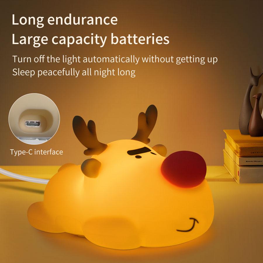 LED Night Lights Reindeer Silicone Night Lamp USB Charging Sleeping Lamp Timing Room Decor Christmas Gifts Led Lights For Kids