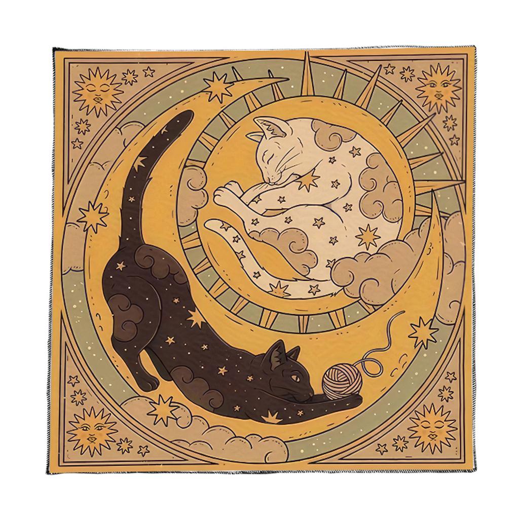 Tarots Tablecloth Altars Cloth Moon Cat Pattern Astrology Tablecloth Divinations Card Cloth Tapestry Wall Decoration