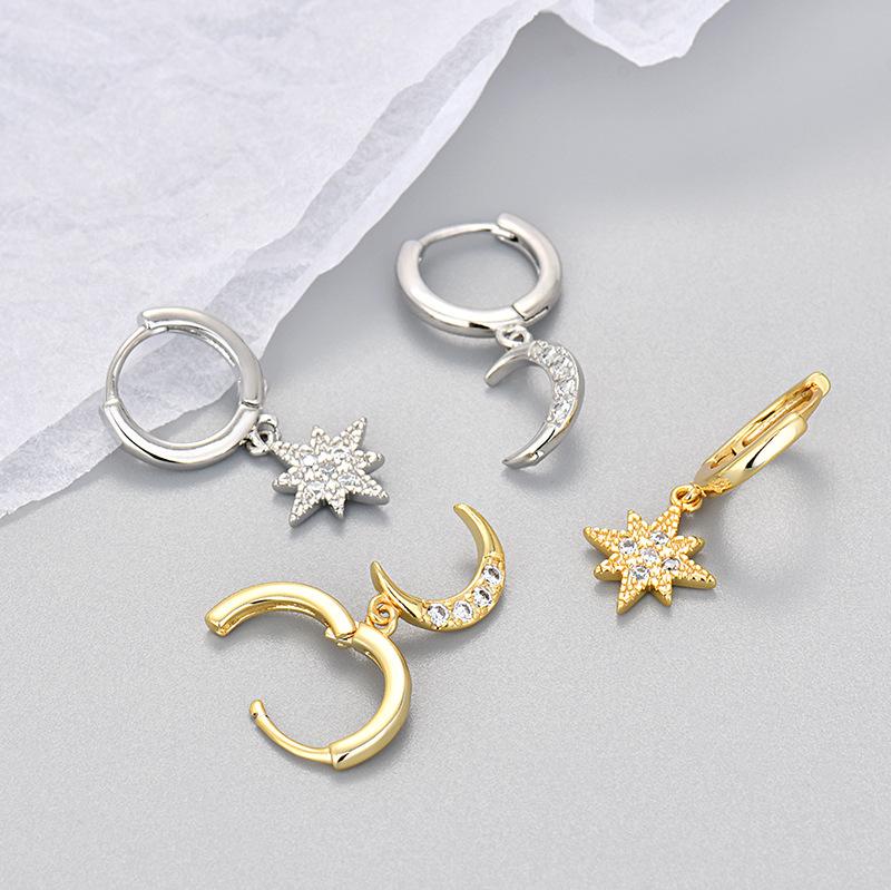Chic Asymmetric Star And Moon Ear Cuffs For Women Lightweight Niche Design Fashionable Trendy Earrings Jewelry