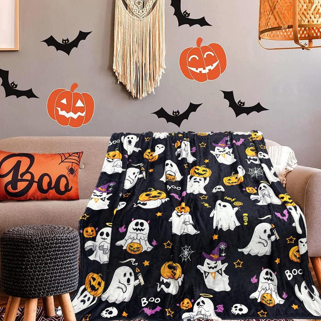 Halloween Pumpkin Plush Blanket Light Soft Bedding Flannel Blanket