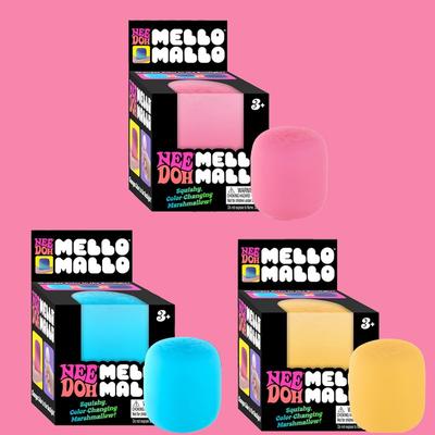 Needoh Mello Mallo Squishy Toy Pink Marshmallow Elastic Quick Bounce Hand Pinch BPA Free Safe TPR Premium Present For Adults