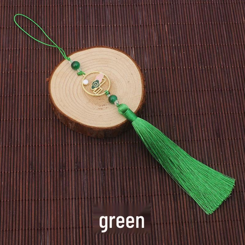 Colorful Clouds Chasing the Moon Tassel Pendant for Hanfu Qipao - 12CM Fan Lantern Jade Lapel Accessory