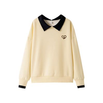 Autumn New Simple and Versatile Loose Pullover Sweatshirt for Women Contrasting Color Fake Two-piece Casual Lapel Top for Women