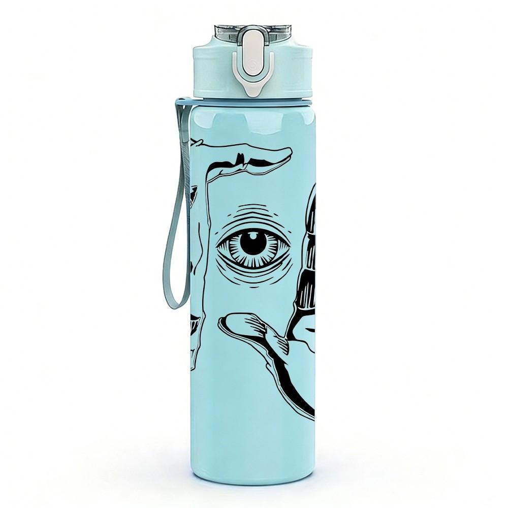 1PC Artistic Eye Graffiti Street Art Print 750ml Color Plastic Sports Water Bottle Leakproof Flip Straw Lid Suitable for Sports Office Home Use