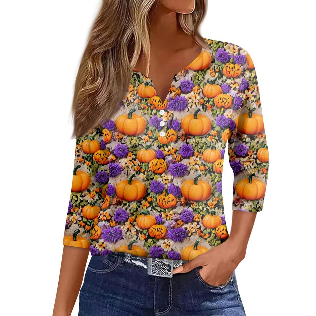 Damen Casual Mode Sexy Bequem V-Ausschnitt Halloween Siebenärmeliges Oberteil