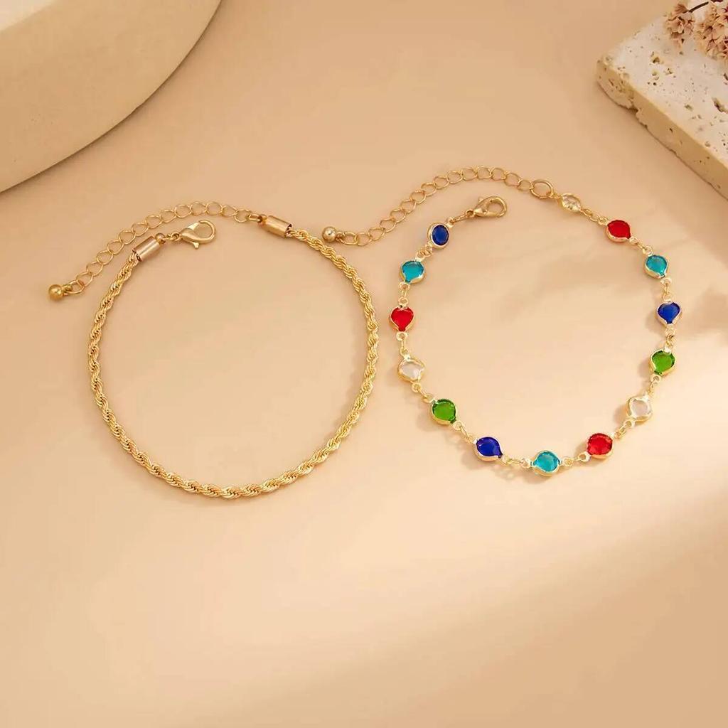 Ingemark Y2K Boho Colorful Crystal Chain Anklet for Women Summer Beach Trendy Exquisite Barefoot Ankle Bracelet Leg Jewelry Gift
