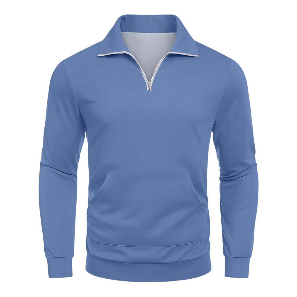 Men's Casual Long-Sleeved Collared Quarter-Zip Sweatshirt
