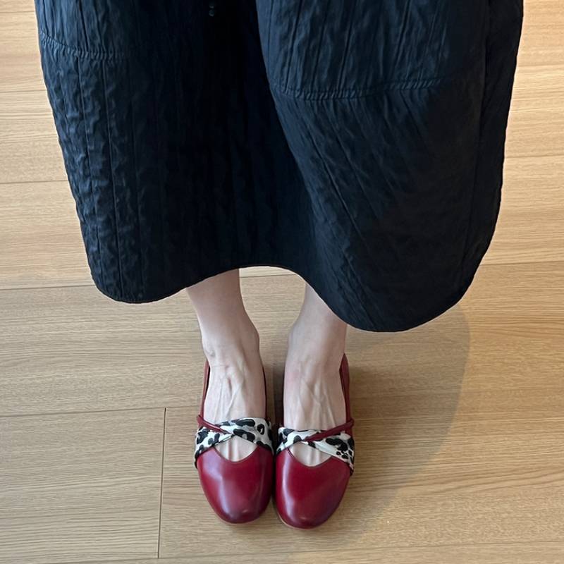 Sheepskin version~ Round head ballet flat leather shoes, shallow mouth single shoes, women's versatile French gentle wind Mary Jane shoes