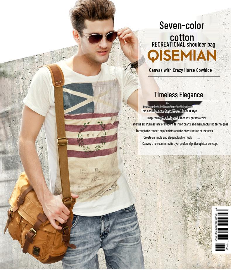 Men's Seven-Color Cotton Canvas Crossbody Bag - Student & Outdoor Casual Messenger Style