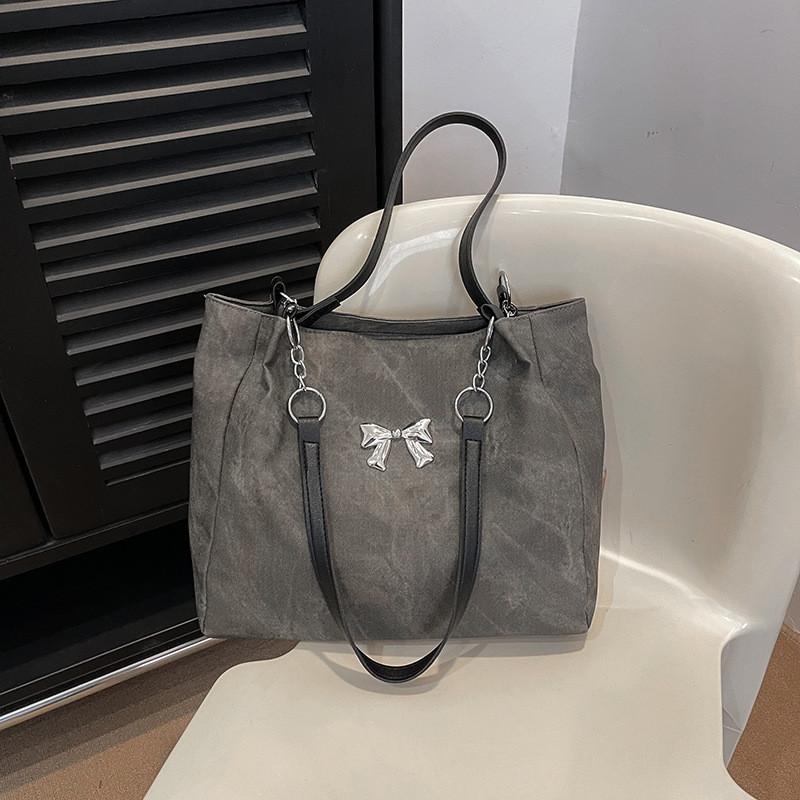 Модная синяя сумка-тоут с бантом-бабочкой 2024 Трендовый уличный стиль Средняя вместимость Холщовая сумка через плечо серый