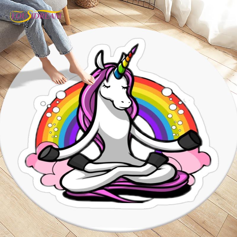 Children's Cartoon Cute Unicorn Animals Area Rug Round Carpets Rugs for Living Room,Kids Play Crawling Soft Non-slip Floor Mats