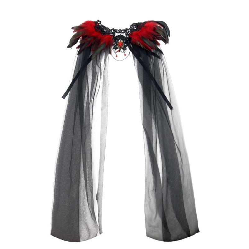 Gothic Feather Shrug Cape Shawl Shoulder Wrap Lace Collar Halloween Cosplay Costumes for Adults Women Scarf Top Gifts