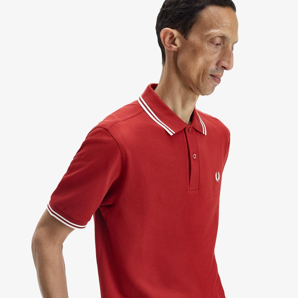 Fred Perry [M3600] Twin Tip Fred Perry Shirt - Burnt Red/Snow White Afpm2613600-07B