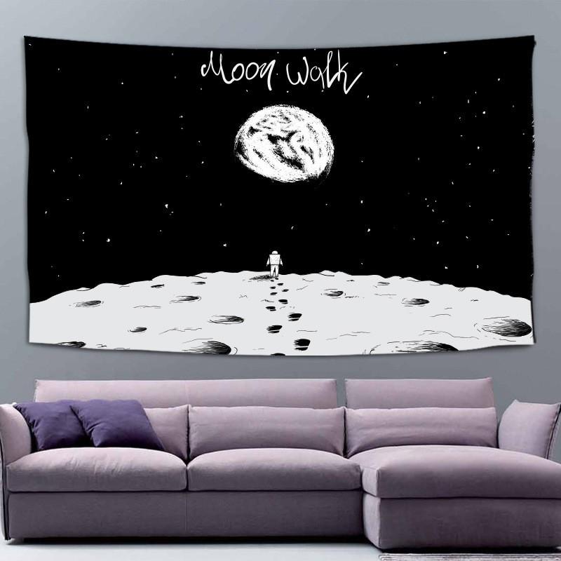Moon Walk Astronaut Tapestry Polyester Wall Hanging Black White Minimalist Space Tapestry for Bedroom Room Decoration 100X70CM