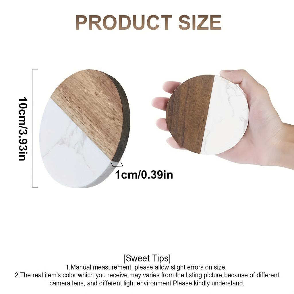 4er-Pack Untersetzer für Kaffeegetränke, Marmor-Holz-gespleißter Untersetzer zum Schutz von Tischplatten, Tassenhalter für verschiedene Tassentypen