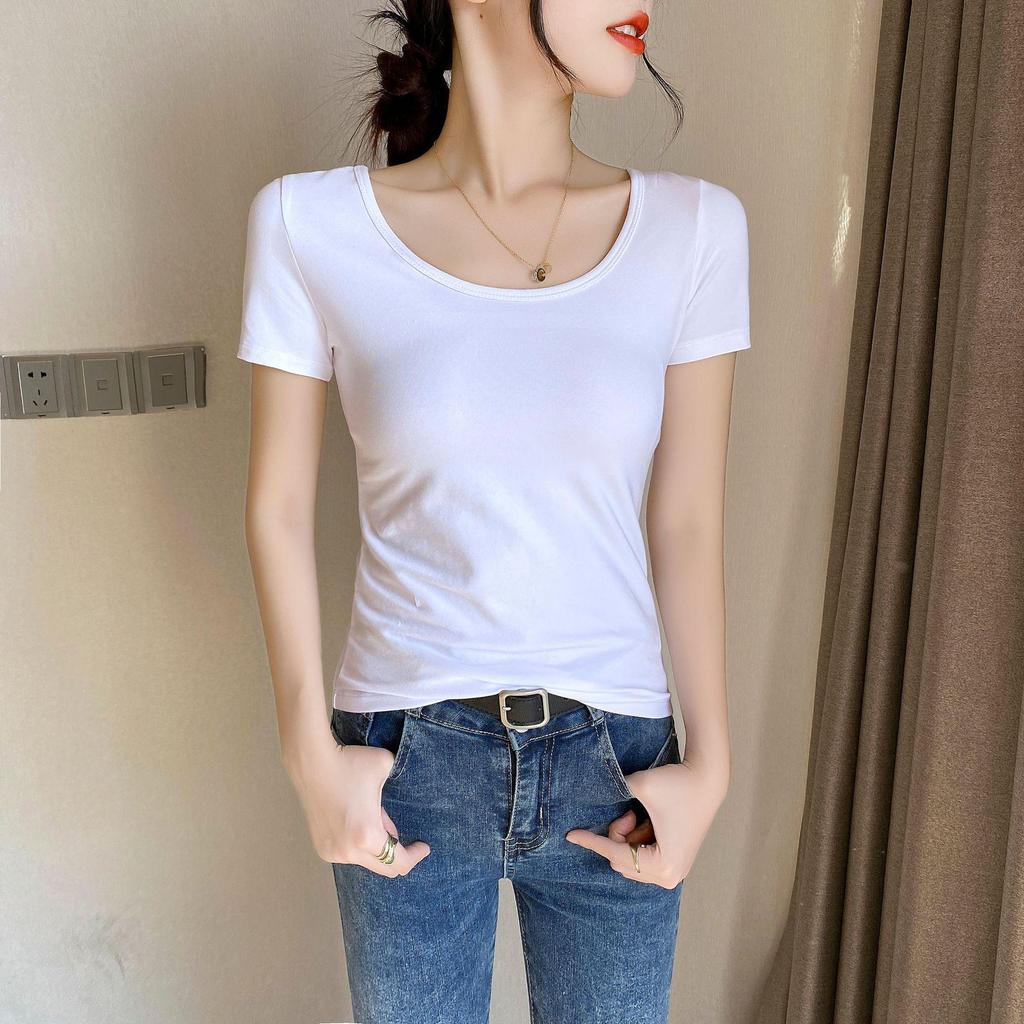 Women's Cotton U-Neck Slim Fit Short-Sleeve T-Shirt - Summer Versatile Top
