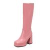 Candy Colored Glossy Patent Leather Material For Women's Knee Boots Square Toe Platform Ultra-High Thick Heel Winter Long Boots