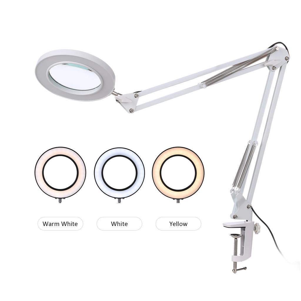 Magnifying Glass Magnifier with 64 LEDs Clamp Clip Light 8X Magnification 10 Levels Adjustable