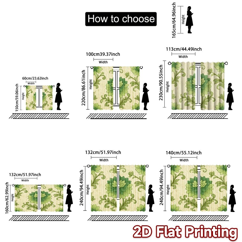 Set Of 2 Flat Printing Curtains Without Rod Floral Green Motif April Fools Is Day Festival Fashion Versatile Polyester Curtain Made